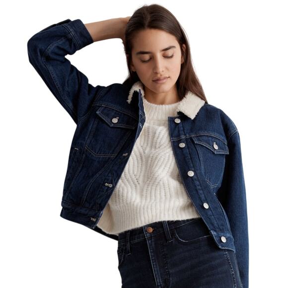 Madewell Jackets & Blazers - Madewell Cropped Sherpa Denim Trucker Jacket Medium Oversized Western Americana